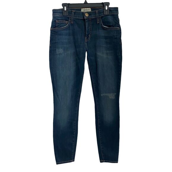 Current/Elliott 27 Stiletto Jeans Typhoon Destroy Blue Denim Stretch - Picture 1 of 7